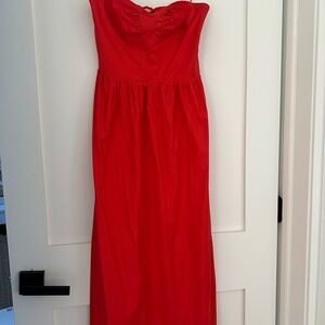 Reformation Strapless Red Midi Dress